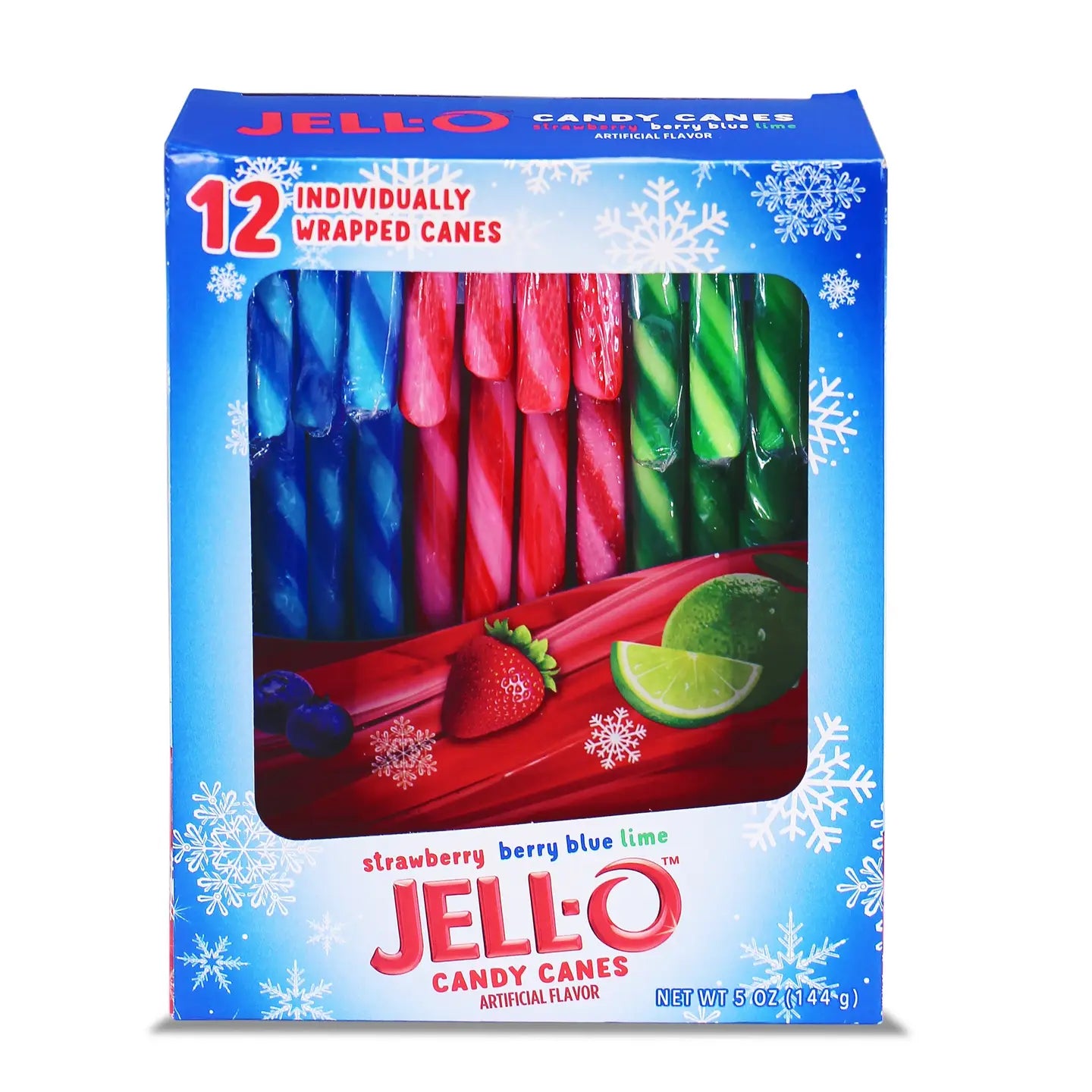 Jell-O Strawberry Berry Blue Lime Candy Canes 144g- 12 Pcs (USA) Arriving 1-2 Weeks