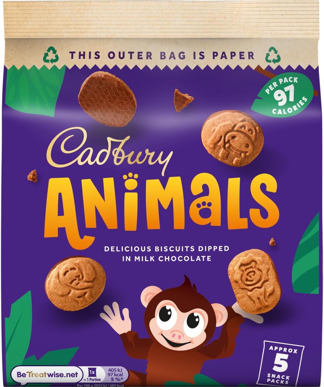 Cadbury Animals Biscuits - Milk Chocolate 5 x 19.9g (UK)