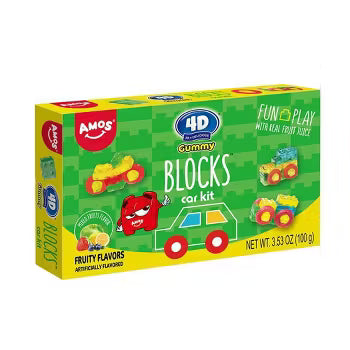 Amos 4D Gummy Blocks Car Kit Theatre Box 100g (USA)